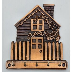 1991 ODJ Taiwan Copper Tone‎ Cottage House Hooks Key Rack Vintage Granny Decor